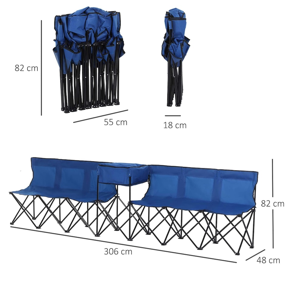 image 1 of Outsunny 6 Seat Camping Bench Folding Portable Outdoor with Cooler Bag Blue