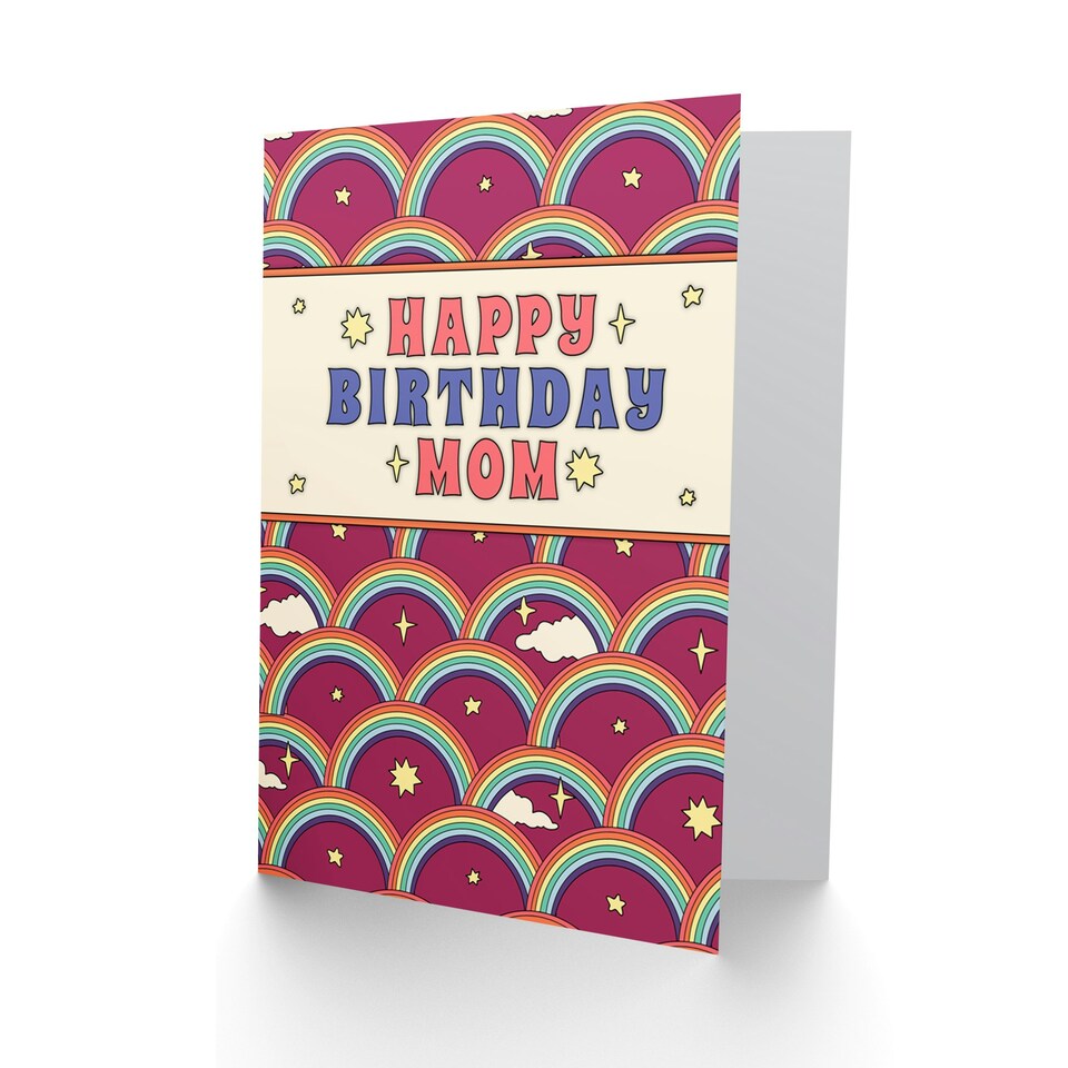 image 1 of Retro Style Rainbow Magenta Pattern For Mom Birthday Card