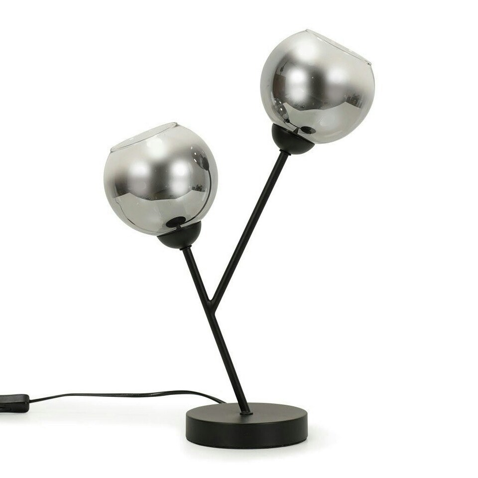 image 1 of ValueLights Aria Black Metal 2 Way Bedside Table Lamp with Smoked Glass Lampshades - Bulbs Included