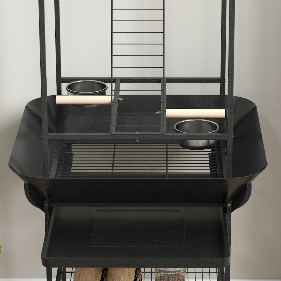 image 1 of PawHut Bird Table with Wheels, for Indoor, Outdoor, Small Parrot - Dark Grey
