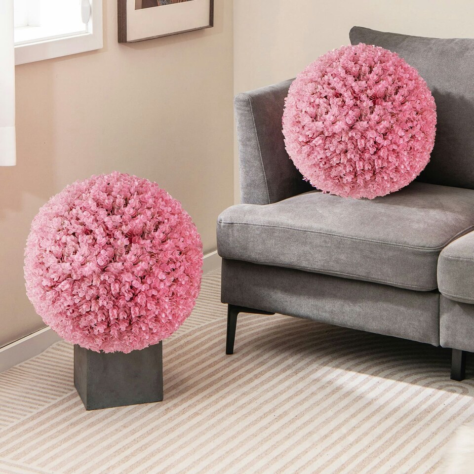 image 1 of COSTWAY 2PCS Artificial Plant Topiary Balls 44CM Decorative Balls Pink | One Size