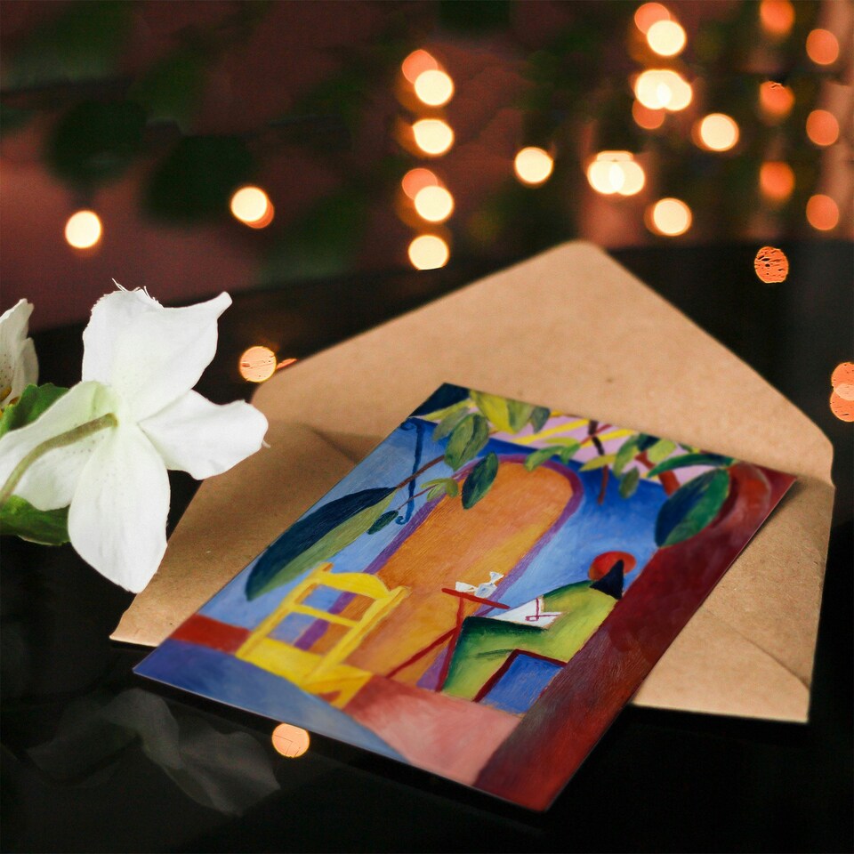 image 1 of August Macke Art Card Turkish Cafe Colourful Oil Painting