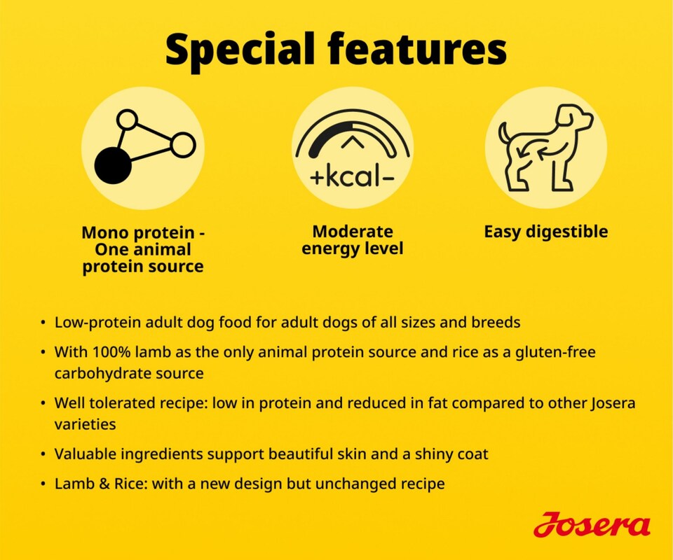 image 1 of Josera Adult Lamb & Rice | Complete dry dog food for all breed sizes | Single meat protein | Low fat | Sensitive digestion | Gluten free | 5x0.9kg