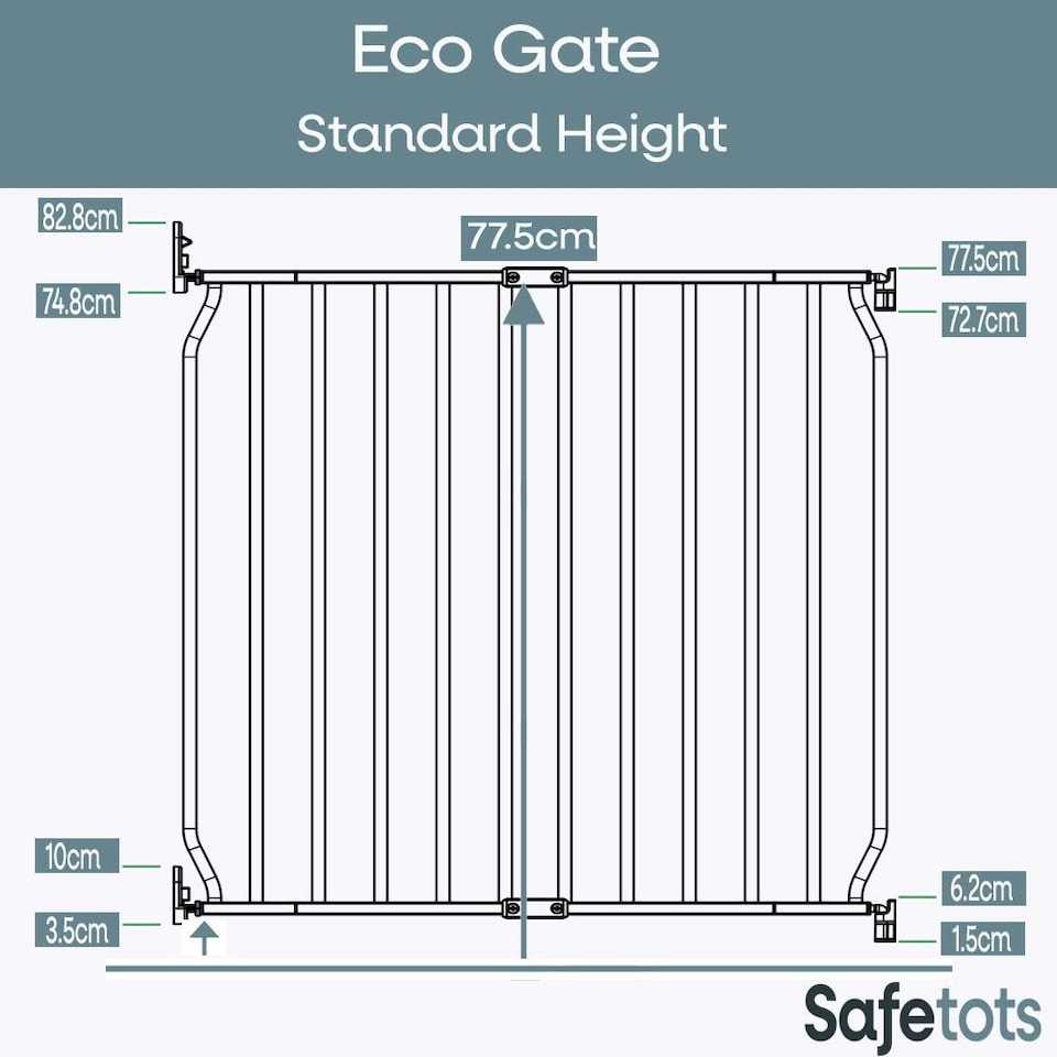 image 1 of Safetots Eco Screw Fit Baby Gate, White, 70cm - 80cm, Stair Gate for Toddler and Baby, Screw Fit Safety Barrier
