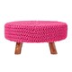 image 1 of Homescapes Hot Pink Large Round Cotton Knitted Footstool on Legs