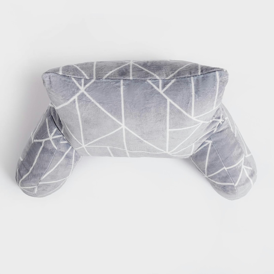 image 1 of OHS Geometric Print Fleece Bed Reading Cuddle Cushion, 65x40cm - Grey