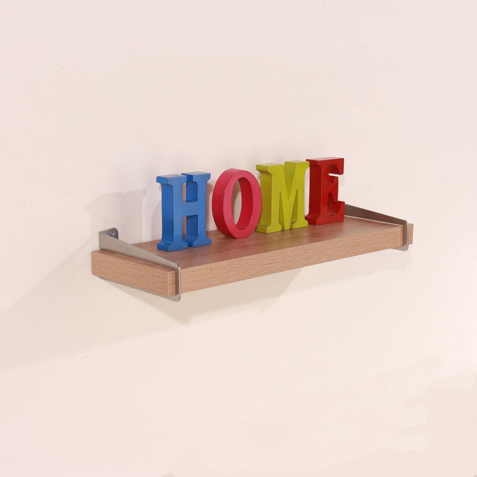 image 1 of Keer 60 cm Chunky Shelf with Slide on Brackets - Metal - L19.5 x W60 x H3.8 cm - Oak Effect