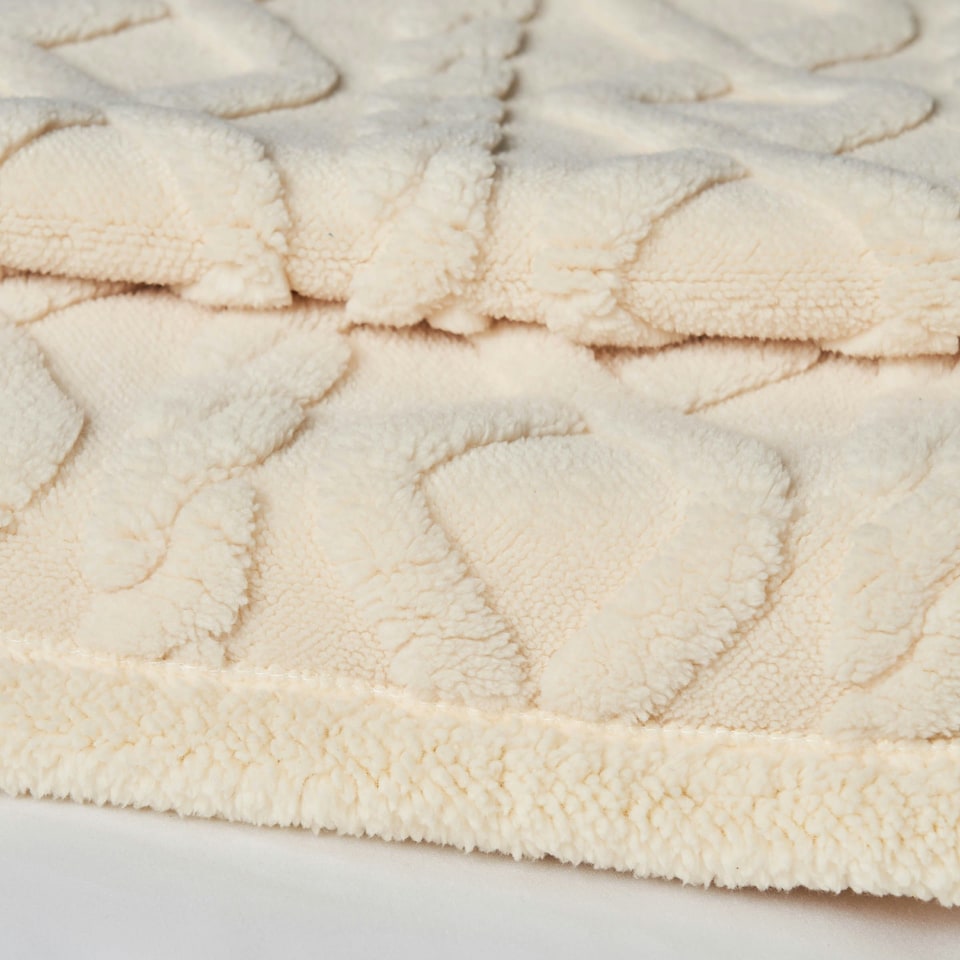 image 1 of BHS Cable Knit Throw with Sherpa Backing, Cream