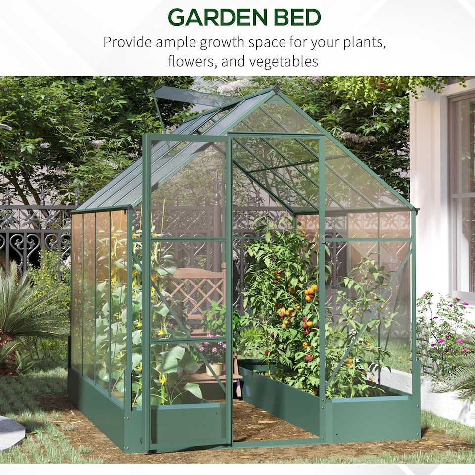 image 1 of Outsunny Walk-in Greenhouse Garden Polycarbonate Aluminium w Smart Window 6x6ft