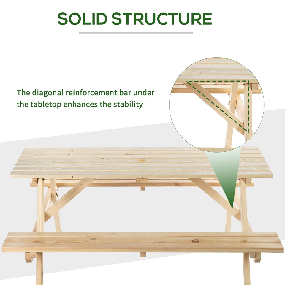 image 1 of Outsunny 5.8FT Outdoor Wooden Picnic Table Bench Garden Patio Pub Chair 6 Seats