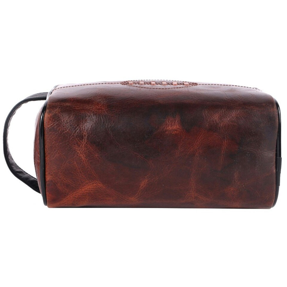 image 1 of SPORTGIFTZ Buffalo Leather Rugby Wash Bag Durable Toiletry Bag for Rugby Players and Fans Moisture-Resistant Lining, Secure Zip and Carry Handle 25cm x 14cm Brown