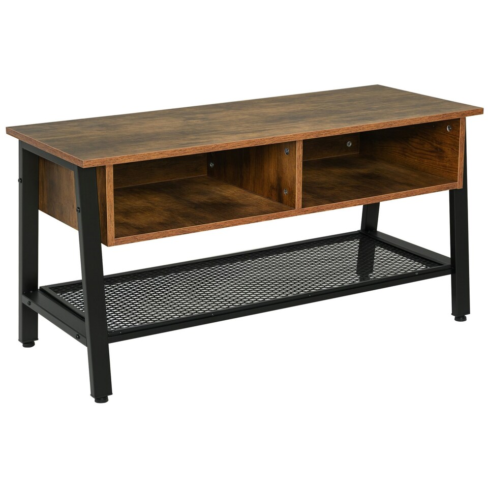 image 1 of HOMCOM Media Stand for TVs Up to 45" TV w/ 3 Shelves Cable Holes Metal Frame