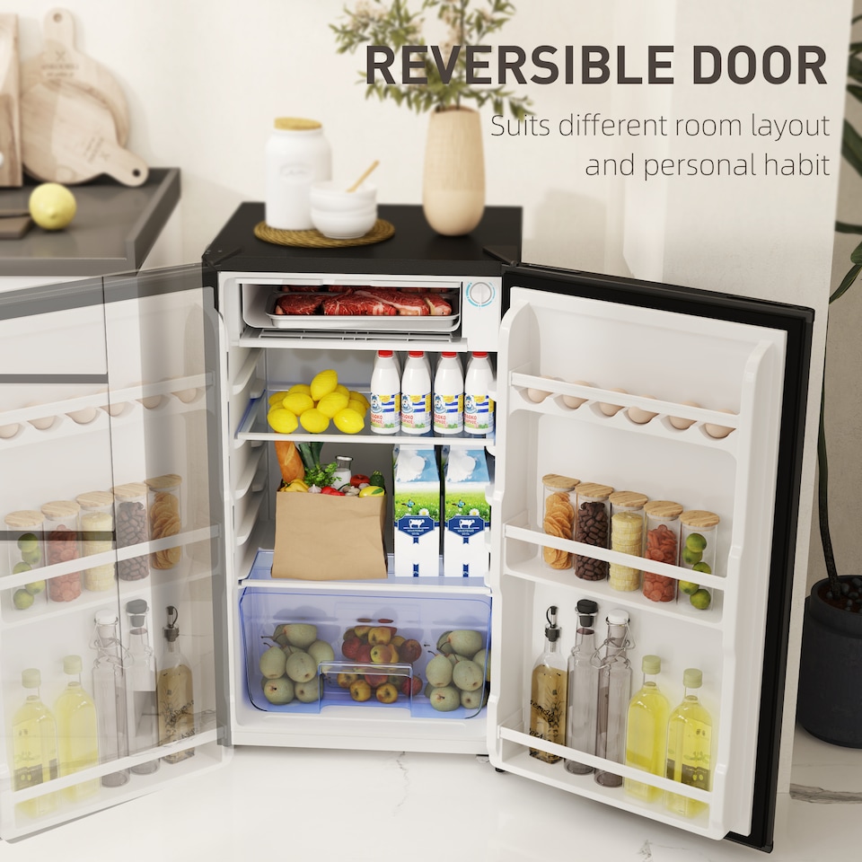 image 1 of HOMCOM 91L Freestanding Under Counter Fridge with Lock Black | Black