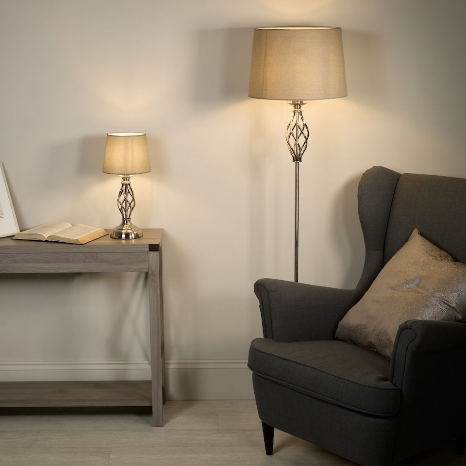 image 1 of Manor Chrome Table Lamp With Grey Shade