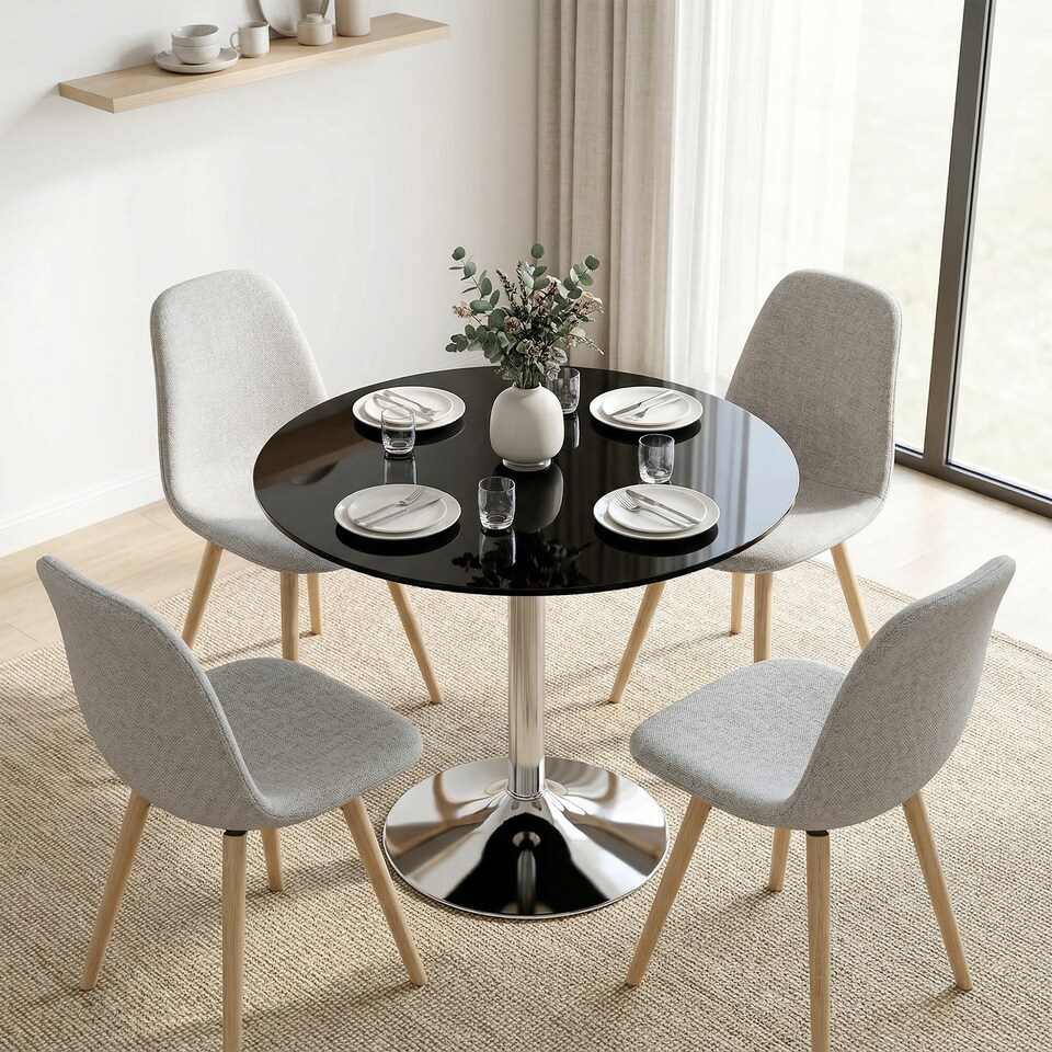 image 1 of HOMCOM Round Bar Table, Dining Table with Tempered Glass Top and Steel Frame
