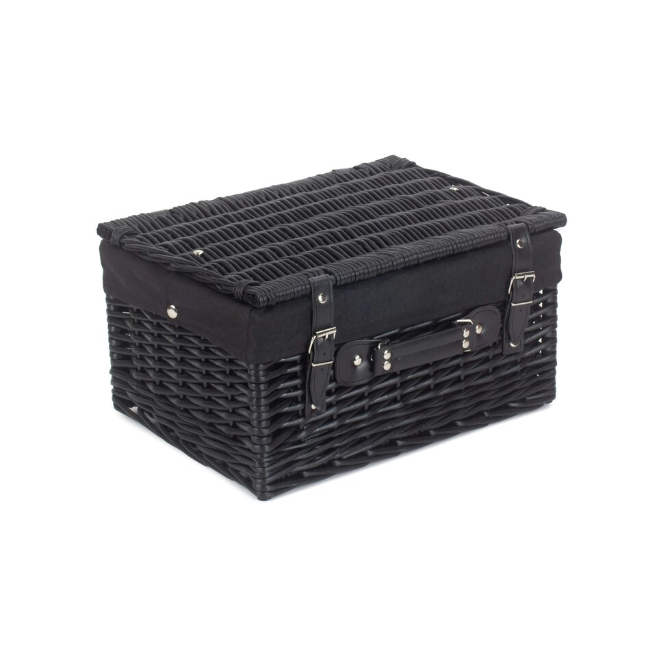 image 1 of 41cm Empty Willow Wicker Picnic Basket with Lining Black | Black | One Size