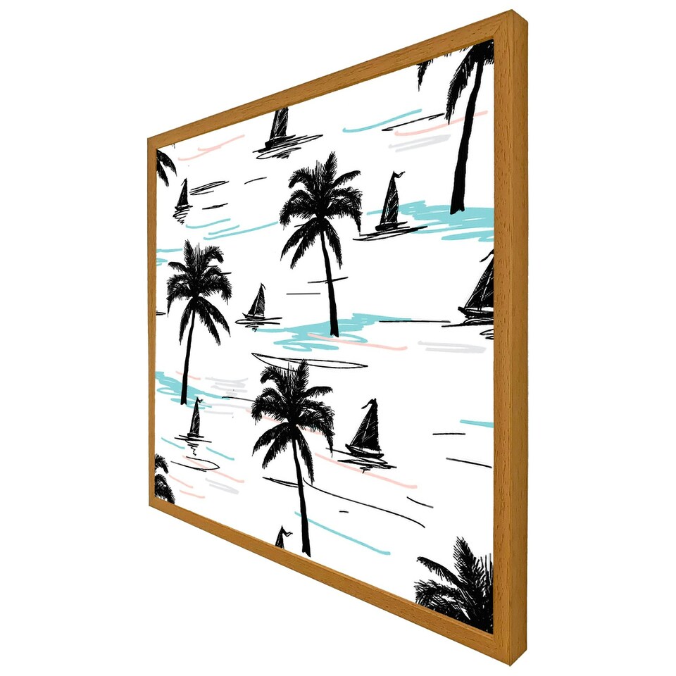 image 1 of Palm trees & sailboats (Picture Frame) Brown | XS