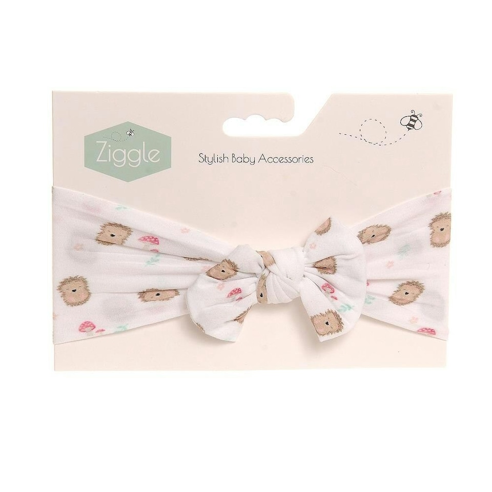 image 1 of Ziggle Baby Top Bow Turban Headband - Hedgehog | White | 1