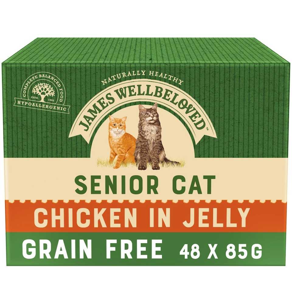 image 1 of James Wellbeloved Grain Free Senior Wet Cat Food Pouches Chicken in Jelly 48 x 85g