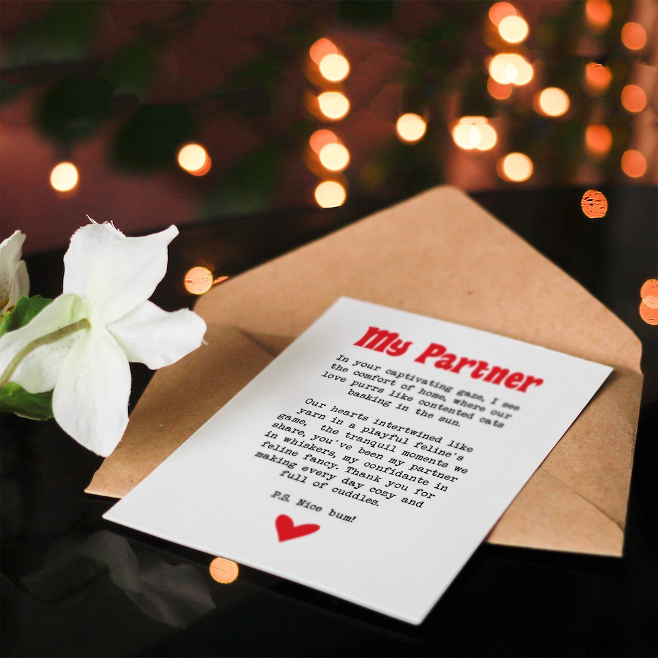 image 1 of Greeting Card Love Poem Cat Lover Partner Romantic Poetry Anniversary