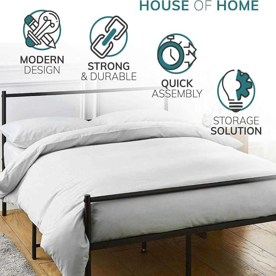 image 1 of Double Metal Bed Frame Extra Strong Stylish Modern Bedroom Storage Sturdy Design