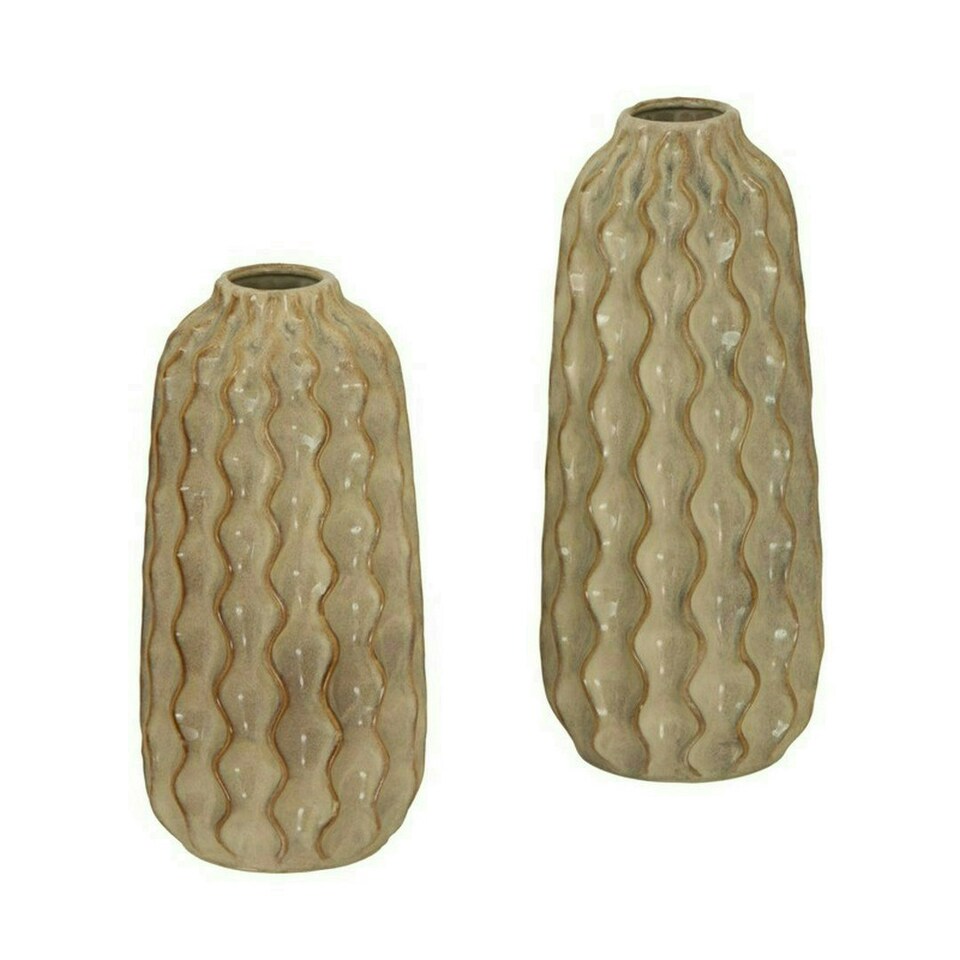 image 1 of Sabbia Collection Tall Wave Vase - Ceramic - L20 x W20 x H47 cm - Brown Brown