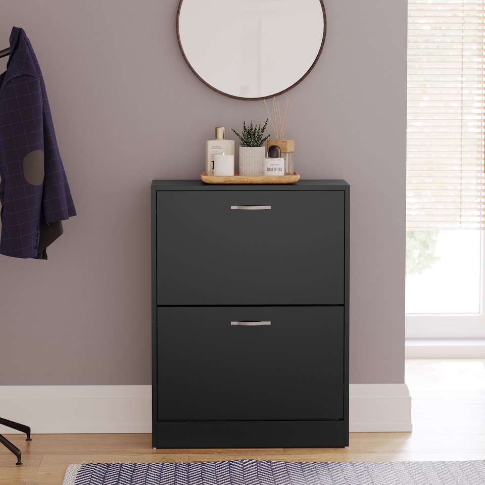 image 1 of Vida Designs 2 Drawer Shoe Cabinet Shoe Rack Storage Cupboard, Black