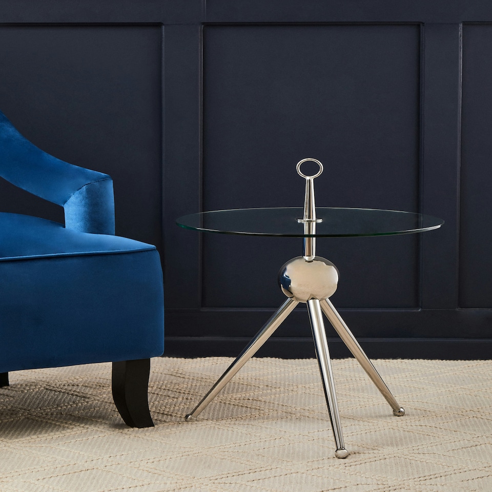 image 1 of Interiors by Premier Clear Glass Stainless Steel Silver Frame Side Table Silver