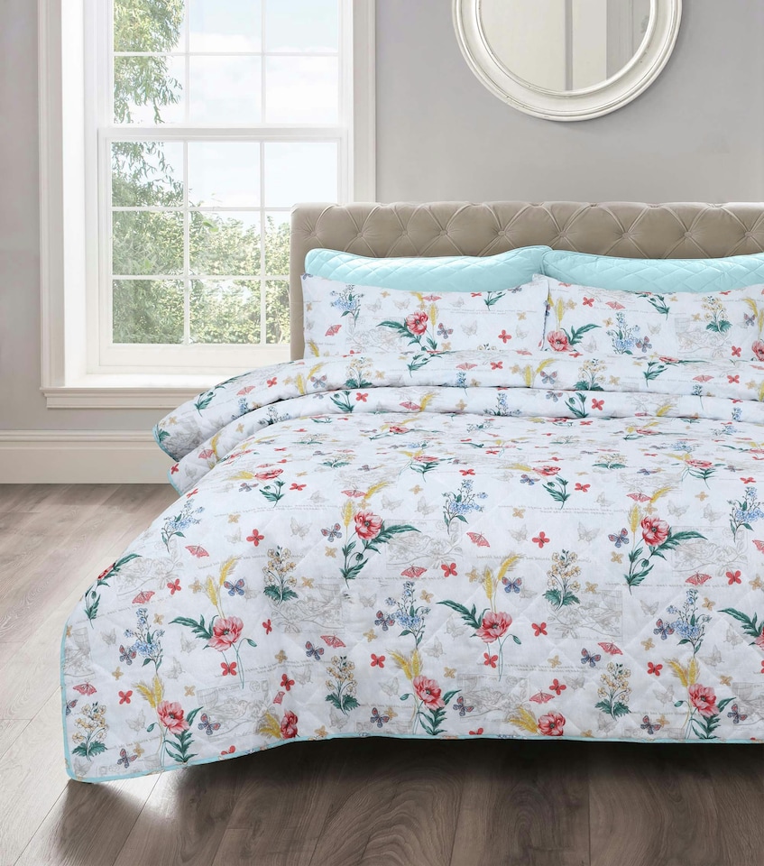 Velosso Sacramento Floral Cotton Blend Quilted Bedspread Set | Multi | Multi | Single