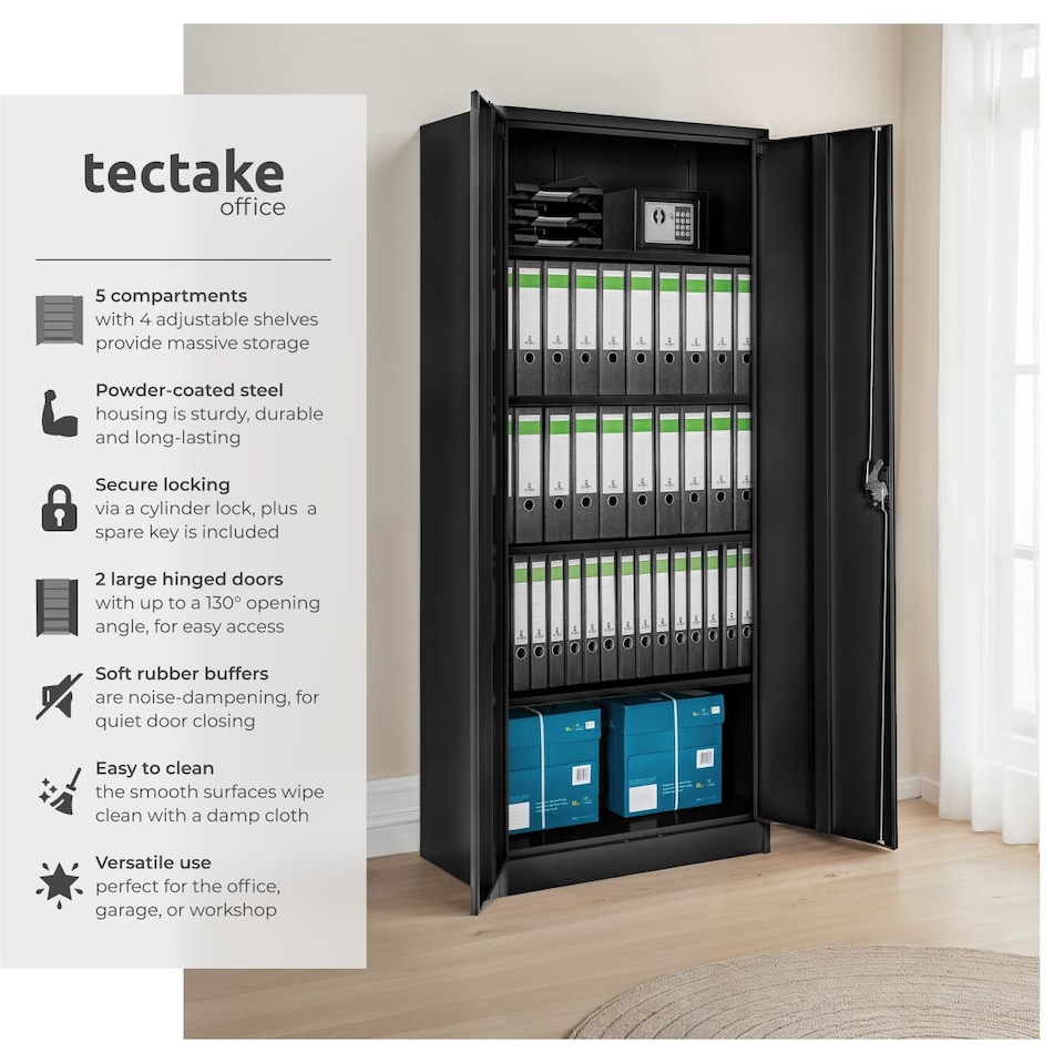image 1 of Filing Cabinet Blain - 5 height-adjustable shelves, lockable doors | Black | black | 80 x 40 x 180 cm | 1