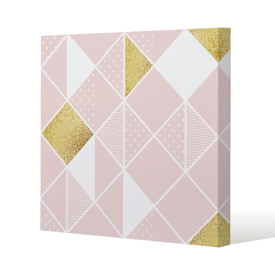 image 1 of Pink & Gold Geometric (Canvas Print) 127 x 127 x 4cm