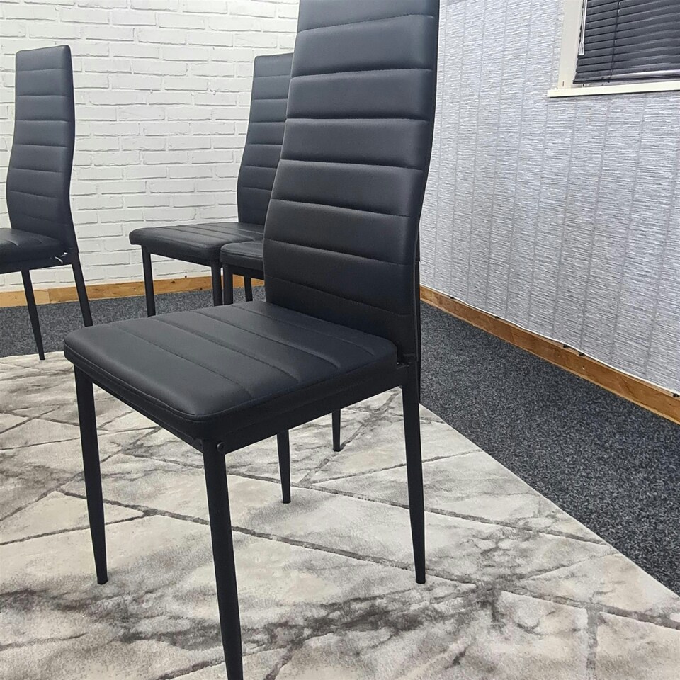 image 1 of Dining Chairs Set of 4 Black Leather Kitchen Chairs Black