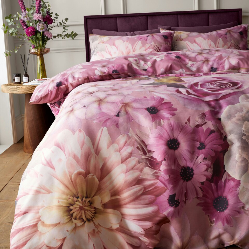 image 1 of RHS x Catherine Lansfield Rosemoor Floral So Soft Duvet Cover Set Pink Pink | Super King