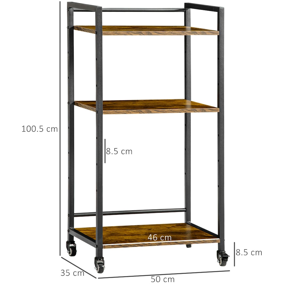 image 1 of HOMCOM 3-Tier Printer Stand, Utility Cart, Rolling Trolley Adjustable Shelves