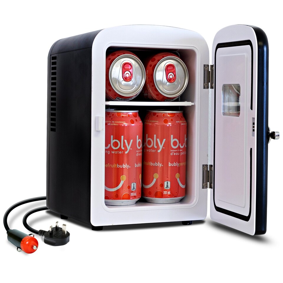 image 1 of Koolatron 4L Retro Portable Mini Fridge 12V DC 230V 6 Can Cooler Black
