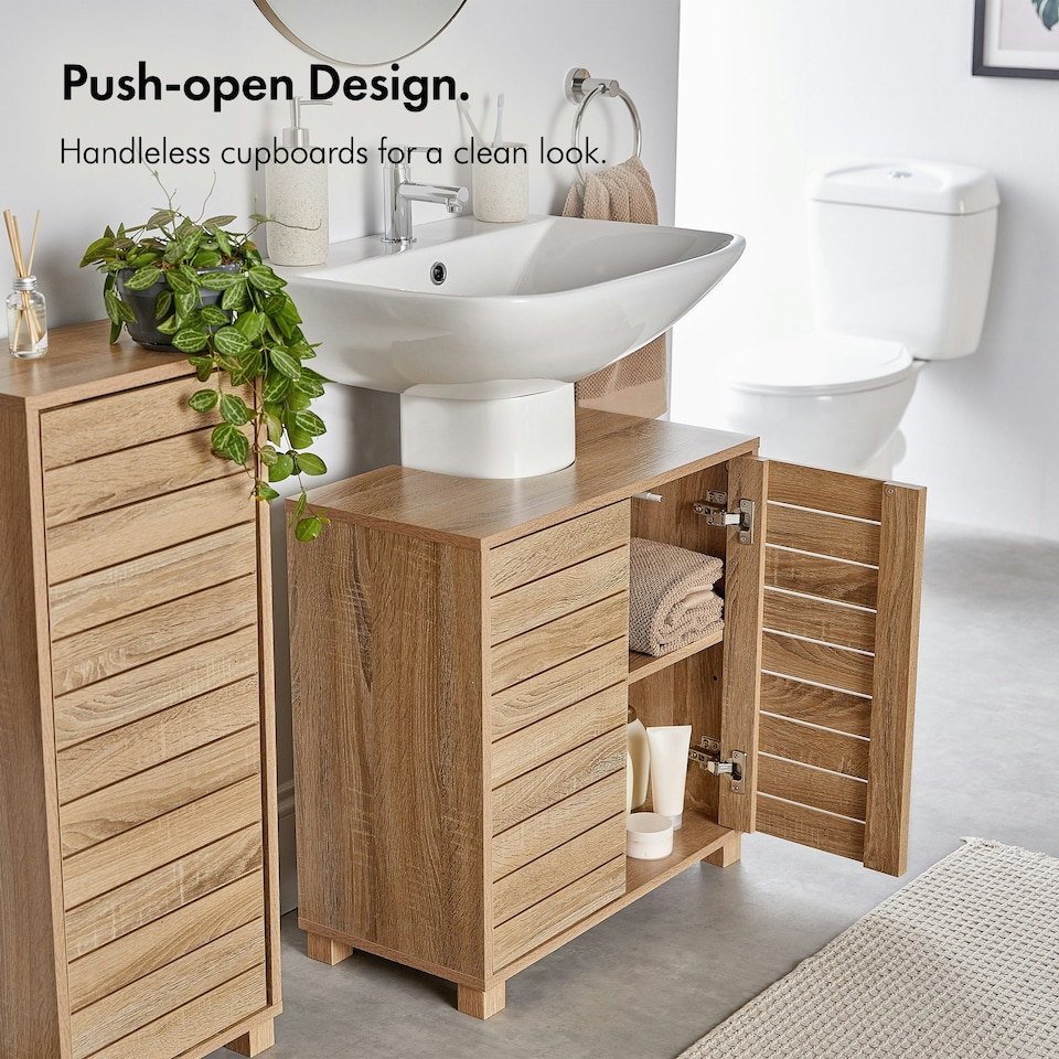 image 1 of VonHaus Chester Under Sink Bathroom Cabinet in Oak Effect