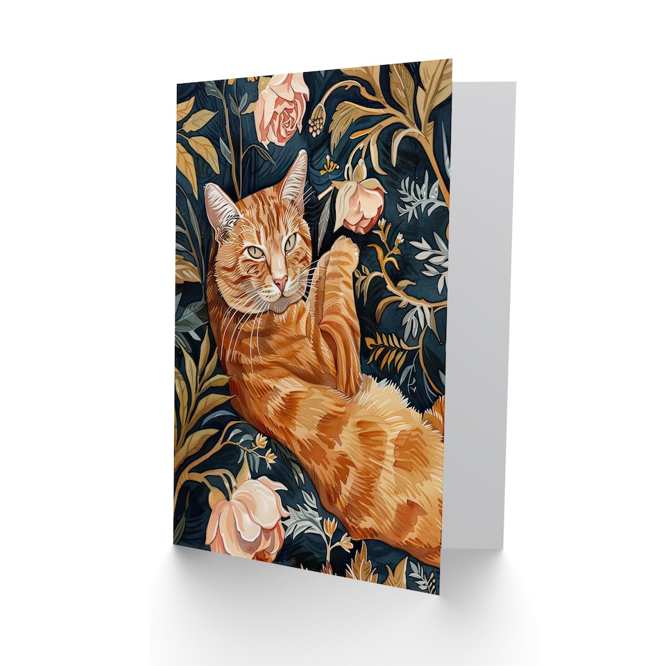 image 1 of Greeting Card Cat Lover Moggie Pet in Rose Garden Watercolour Birthday