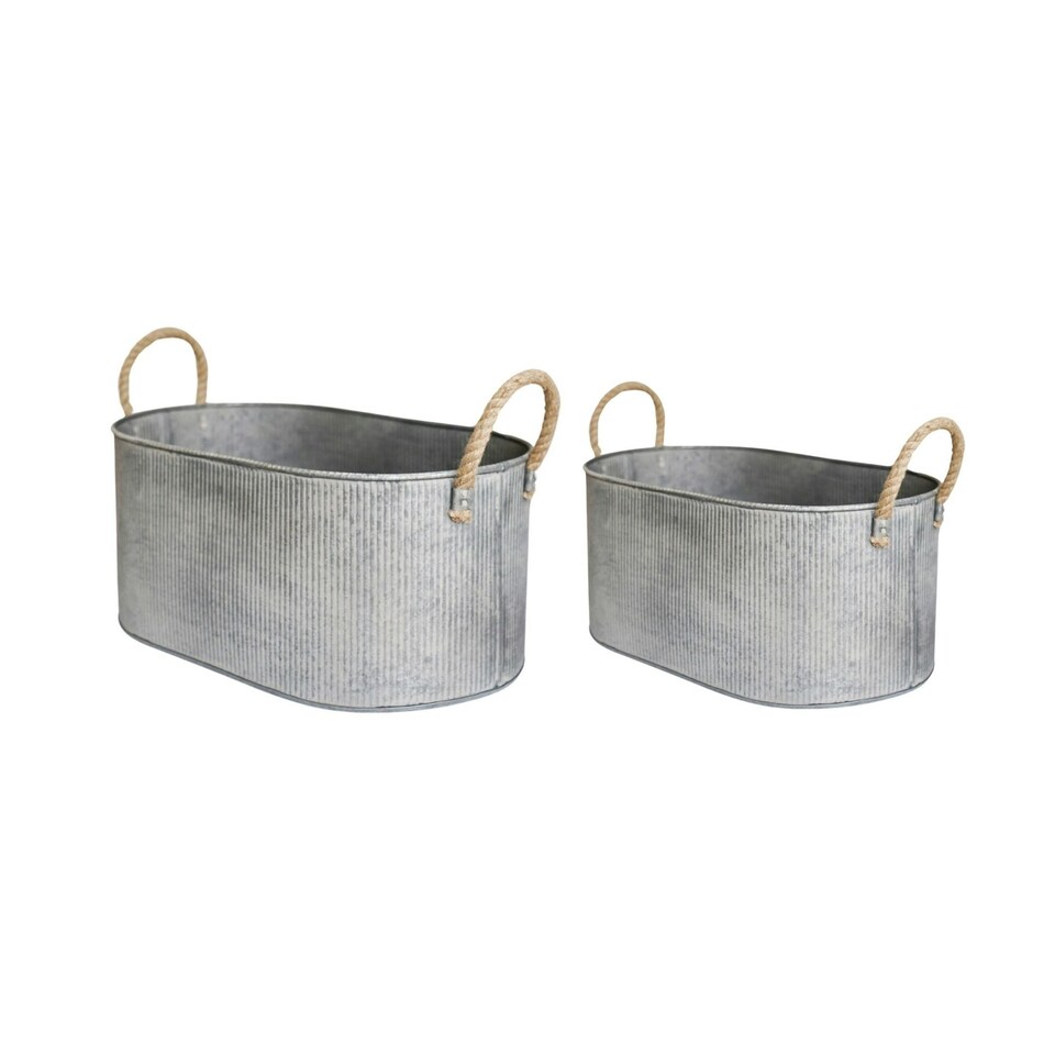image 1 of Outdoor Galvanised Rope Handle Trough Set of Two
