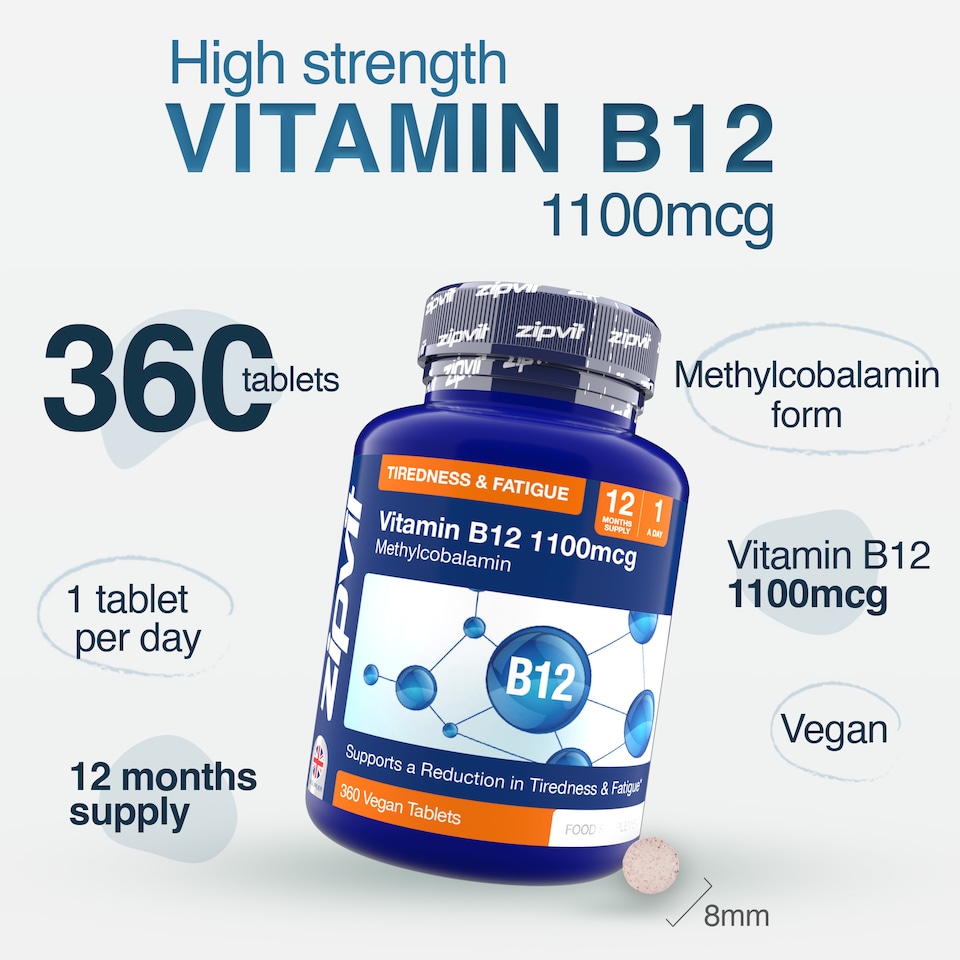 image 1 of Zipvit Vitamin B12 1100mcg, Energy & Immunity Support, 360 Vegan Tablets, 12-Month Supply