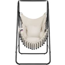 Swing Chair Alison - 3 thick pillows, boho style, book pocket and 160kg load capacity | Cream | beige | 1