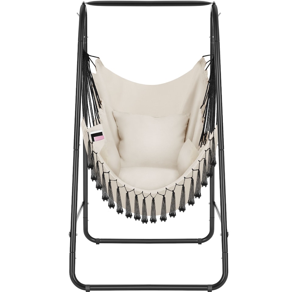image 1 of Swing Chair Alison - 3 thick pillows, boho style, book pocket and 160kg load capacity | Cream | beige | 1