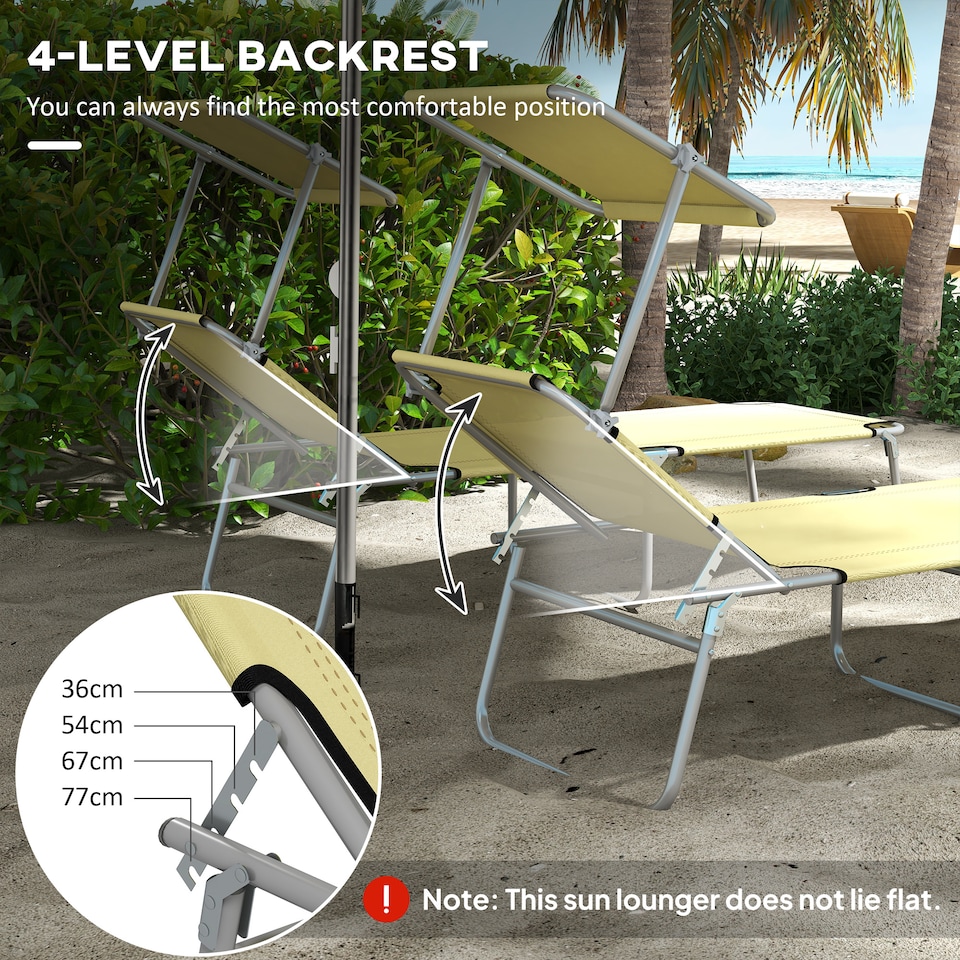 image 1 of Outsunny Folding Sun Lounger Set of 2 w/ Sunshade Adjustable Backrest Beige