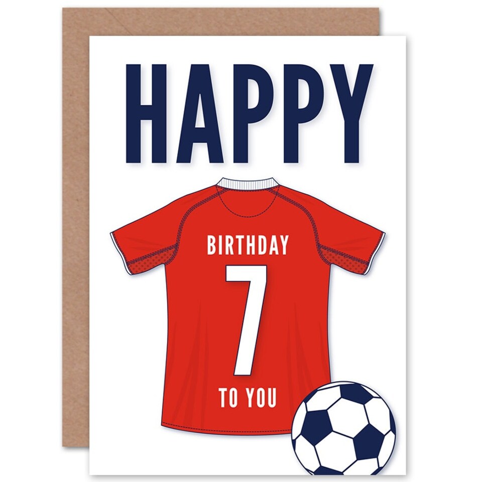 image 1 of Football Strip Kit Red Jersey Top On Age 7 Year Old Child Kids 7th Birthday Card
