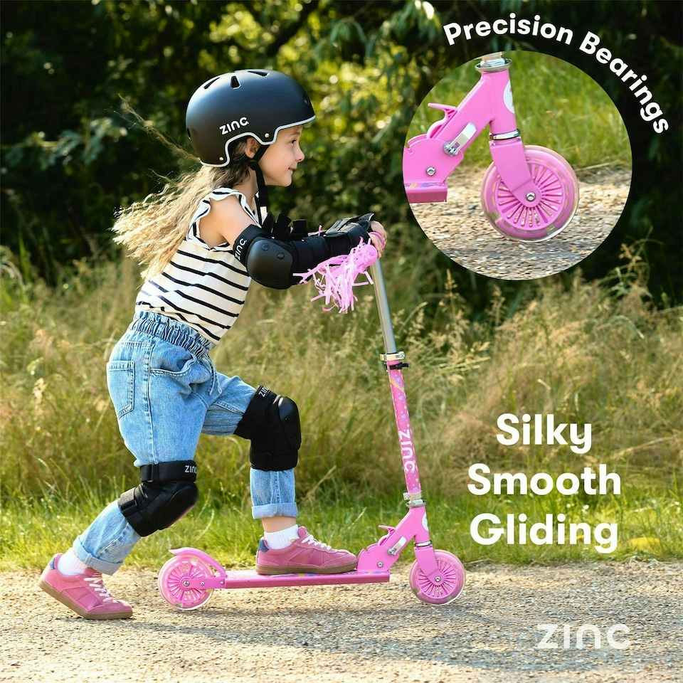 image 1 of Zinc Two Wheeled Folding Light Up Explorer Scooter - Unicorn with Tassels