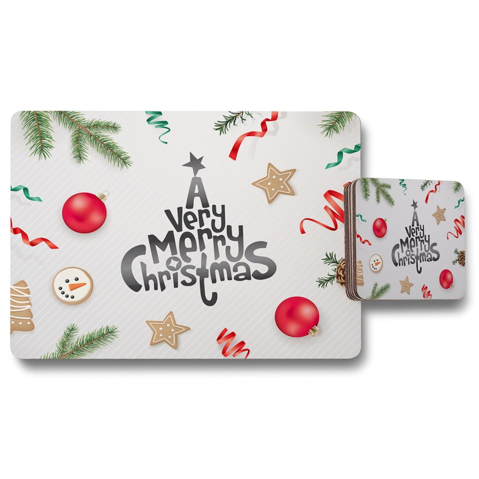 christmas greeting design placemat coaster set | Multi