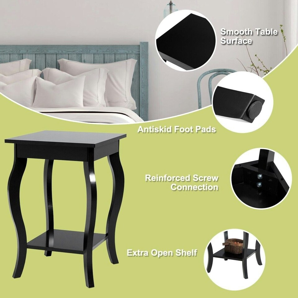 image 1 of COSTWAY Set of 2 End Table Living Room Sofa Side Table Black Black