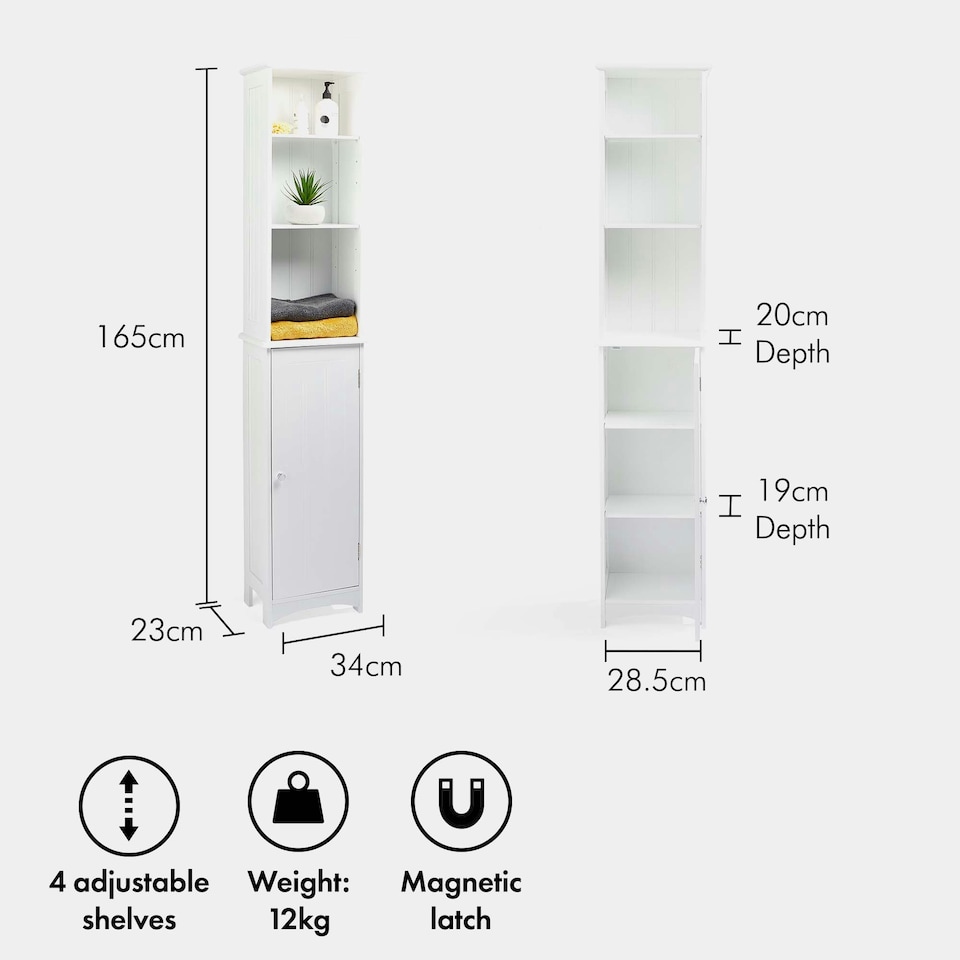 image 1 of VonHaus Holbrook White Tall Bathroom Cabinet Freestanding