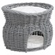 image 6 of PawHut 2-Tier Elevated Pet Cushion Bed Basket Willow Cat Tree House Condo Kennel