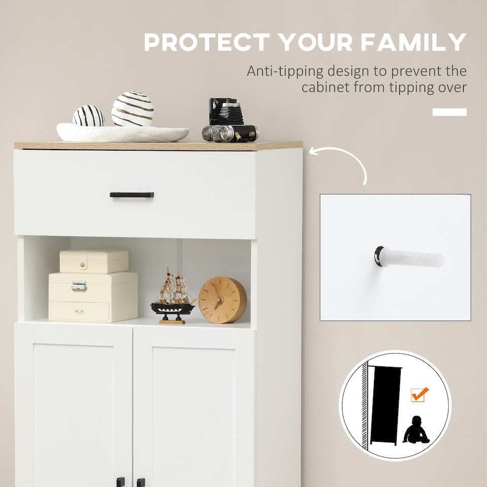 image 1 of HOMCOM Kitchen Cupboard Storage Cabinet with Drawer, Countertop, White White | Natural Wood Effect