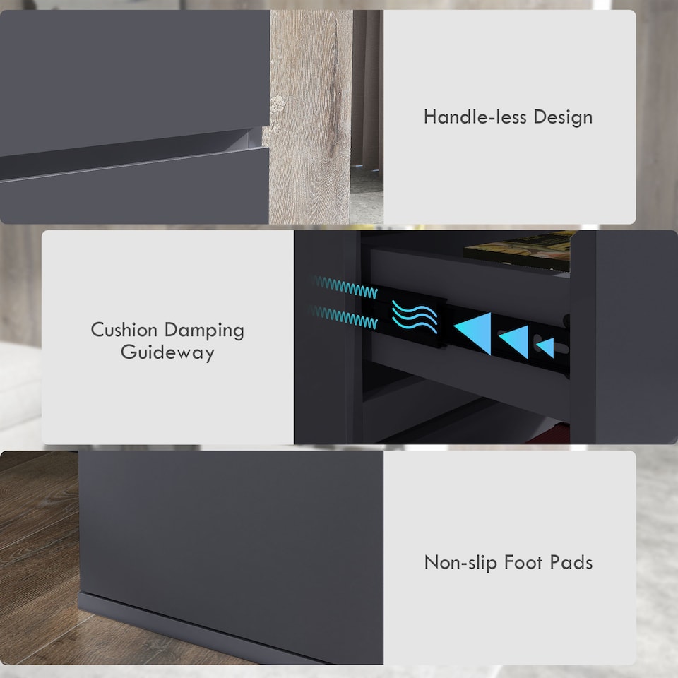 image 1 of HOMCOM High Gloss Chest of Drawers, Modern 4 Drawer Dresser with Soft Closing Mechanism for Bedroom, Grey